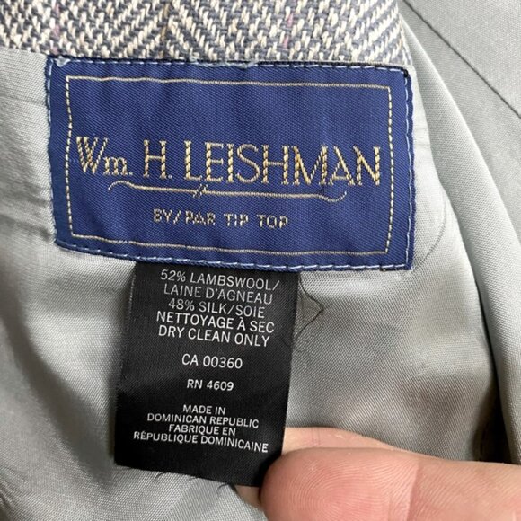 Vintage Wm H Leishmans Light Grey Herringbone Lambswool Silk Blend Blazer 40R - Picture 3 of 15